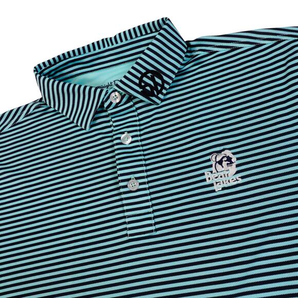 Straight Down Performance Mens Green Striped EMBROIDERED Golf Polo Shirt Small - Picture 1 of 7